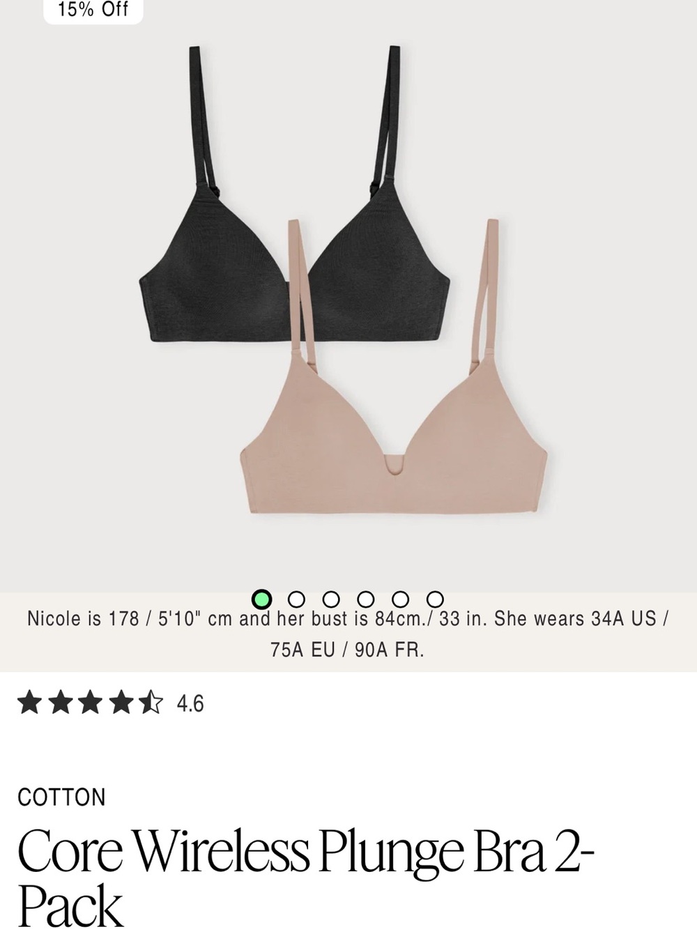 Organic BasicWireless Plunge Bra 2-Pack - Black & Nude